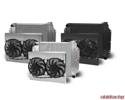 AFCO Aluminum Black Radiator & Shroud Dual Black Shroud Crossflow w/ Trans Cooler Chevrolet Nova 1962-1967 - 80287-B-DB-Y