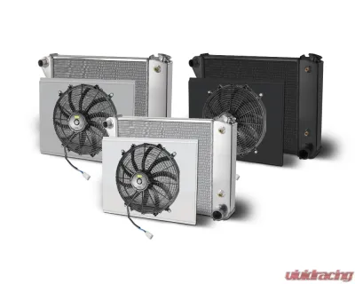 AFCO Aluminum Black Radiator & Shroud Single Black Shroud 25.5" Wide Small Block Chevrolet Nova 1968-1974 - 80288-B-SB-N