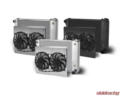 AFCO Aluminum Black Radiator & Shroud Dual Black Shroud 28" Wide Big Block w/ Trans Cooler Chevrolet Nova BB | SB 1968-1974 - 80289-B-DB-Y