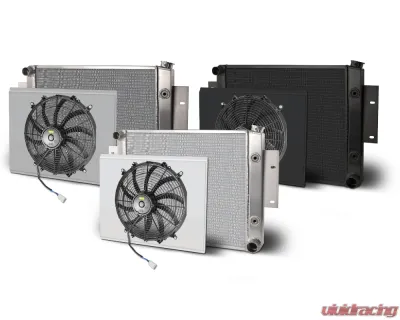 AFCO Aluminum Black Radiator & Shroud Single Satin Shroud Crossflow Pontiac GTO 1964-1967 - 80298-B-SS-N