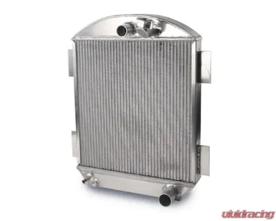 AFCO 18 Wide x 24 Tall Aluminum Black Radiator & Shroud Universal Street Rod Single Polished Shroud Ford w/ Trans Cooler - 81140-B-SP-Y