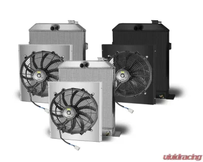 AFCO Aluminum Black Radiator & Shroud Single Black Shroud Ford w/ Trans Cooler Ford 1942-1948 - 81141-B-SB-Y