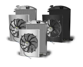 AFCO Aluminum Black Radiator & Shroud Single Polished Shroud Ford 1937