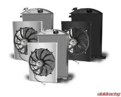 AFCO Aluminum Black Radiator & Shroud Single Polished Shroud Ford 1937 - 81142-B-SP-N