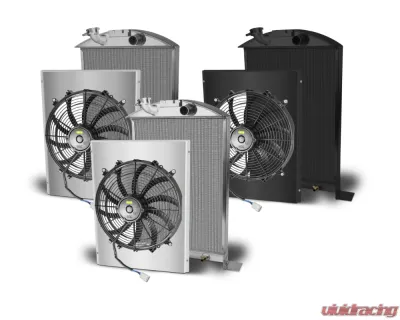 AFCO Aluminum Black Radiator & Shroud Single Black Shroud Ford w/ Trans Cooler Ford 1933-1934 - 81146-B-SB-Y