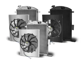 AFCO Aluminum Black Radiator & Shroud Single Polished Shroud Ford 1935