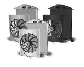 AFCO Aluminum Black Radiator & Shroud Single Black Shroud Ford w/ Trans CoolerFord 1936