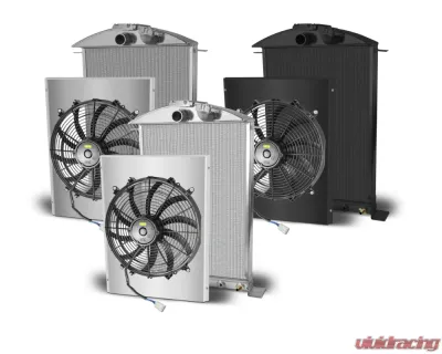 AFCO Aluminum Black Radiator & Shroud Single Black Shroud Ford w/ Trans CoolerFord 1936 - 81149-B-SB-Y