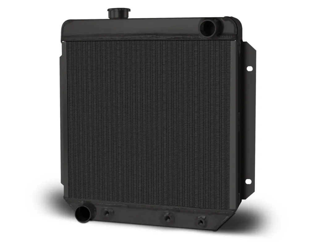 AFCO Down Flow Aluminum Black Radiator Passenger Outlet w/ Transcooler Ford Mustang 1964-1966 - 81276-B-NA-Y
