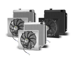 AFCO Down Flow Aluminum Black Radiator & Shroud Single Black Shroud Passenger Outlet Ford Mustang 1964-1966