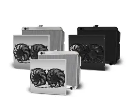 AFCO Down Flow Aluminum Black Radiator & Shroud Mopar Driver Inlet Dual Polished Shroud 22