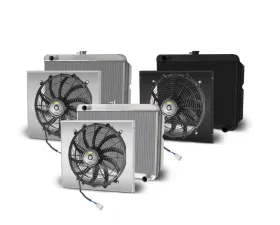 AFCO Down Flow Aluminum Black Radiator & Shroud Mopar Driver Inlet Single Polished Shroud 22