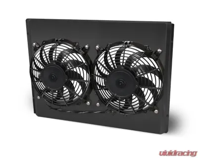 AFCO Aluminum Black Shroud Only Mopar Driver Inlet Dual Black Shroud 22" Wide Mopar A, B &amp; E Body - 83296-F-DB-N