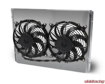 AFCO Aluminum Shroud Only Mopar Driver Inlet Dual Satin Shroud 22" Wide Mopar A, B &amp; E Body - 83296-F-DS-N