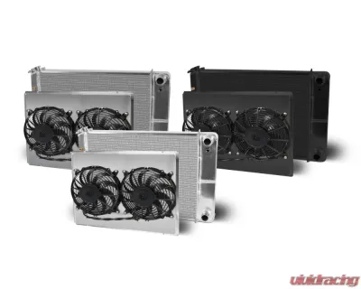 AFCO Aluminum Satin Radiator &amp; Shroud Dual Polished Shroud Double Pass w/ Transcooler Chevrolet Truck &amp; Blazer w/ LSX Motor 1973-1987 - 84242-S-DP-Y
