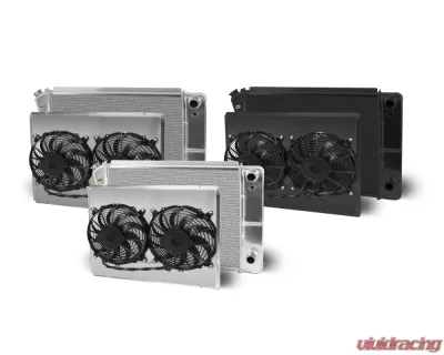 AFCO Aluminum Black Radiator &amp; Shroud Dual Black Shroud Double Pass Chevrolet Truck &amp; Blazer LSX 1967-1972 - 84243-B-DB-N