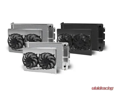 AFCO 28" Wide Aluminum Black Radiator &amp; Shroud Dual Black Shroud Double Pass Chevrolet Camaro w/ LSX 1967-1969 - 84251-B-DB-N