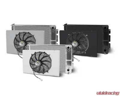 AFCO 28" Wide Aluminum Black Radiator &amp; Shroud Single Satin Shroud Double Pass Chevrolet Camaro w/ LSX 1967-1969 - 84251-B-SS-N