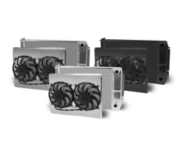 AFCO Aluminum Black Radiator & Shroud Dual Black Shroud Double Pass Crossflow Chevrolet Chevelle w/ LSX 1966-1967