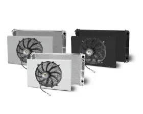 AFCO Aluminum Black Radiator & Shroud Single Black Shroud Double Pass Crossflow GM A Body Cars w/ LSX 1968-1977