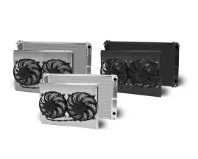 AFCO Aluminum Black Radiator & Shroud Dual Black Shroud Double Pass Crossflow GM A Body Cars w/ LSX 1968-1977