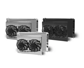 AFCO Aluminum Black Radiator & Shroud Dual Black Shroud LSX Double Pass Crossflow Chevrolet Camaro w/ LSX 1970-1981