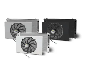 AFCO Aluminum Black Radiator & Shroud Single Black Shroud LSX Double Pass Crossflow Chevrolet Camaro w/ LSX 1970-1981