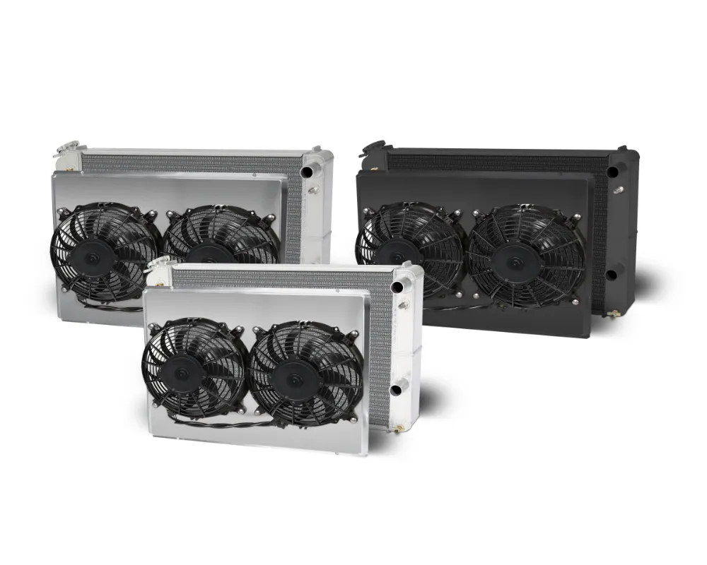 AFCO Aluminum Satin Radiator &amp; Shroud Dual Satin Shroud Double Pass Chevrolet Camaro w/ LSX 1982-1992 - 84257-S-DS-N