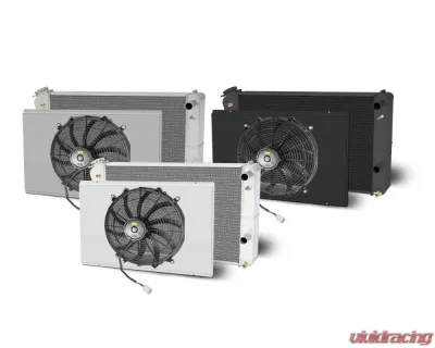 AFCO Aluminum Black Radiator &amp; Shroud Single Black Shroud Double Pass Chevrolet Camaro w/ LSX 1982-1992 - 84257-B-SB-N