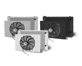 AFCO Aluminum Satin Radiator & Shroud Single Black Shroud Double Pass Pontiac Lemans 1978-1981 | Chevrolet Monte Carlo w/ LSX 1978-1987