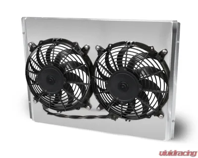 AFCO Aluminum Shroud Only Passenger Inlet Dual Polished Shroud 22" Wide Downflow w/ Cooler Mopar A, B &amp; E Body - 84296-F-DP-Y