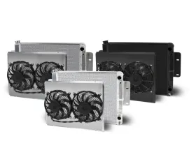 AFCO Aluminum Black Radiator & Shroud Dual Black Shroud Double Pass Crossflow Pontiac GTO w/ LSX 1964-1967