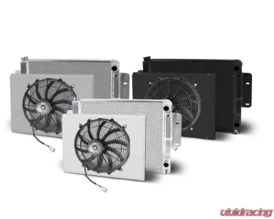 AFCO Aluminum Black Radiator & Shroud Single Satin Shroud Double Pass Crossflow w/ Transcooler Pontiac GTO w/ LSX 1964-1967 - 84298-B-SS-Y