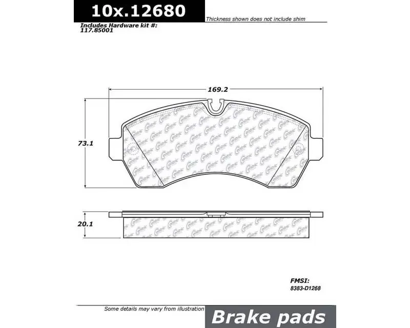 Centric Original Equipment Formula Brake Pads with Hardware 100.12680 - 100.12680