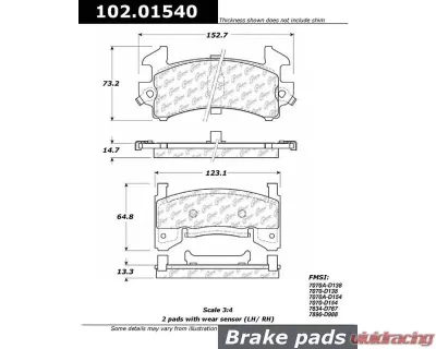 Centric C-Tek Semi-Metallic Brake Pads with Shims 102.01540 - 102.01540