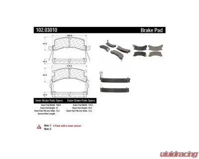 Centric C-Tek Semi-Metallic Brake Pads with Shims 102.03010 - 102.03010