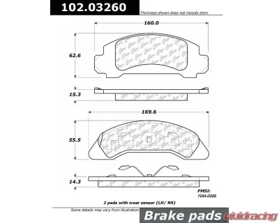 Centric C-Tek Semi-Metallic Brake Pads with Shims 102.03260 - 102.03260