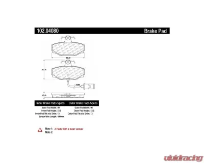 Centric C-Tek Semi-Metallic Brake Pads with Shims 102.04080 - 102.04080