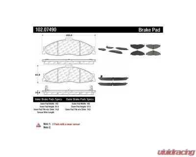 Centric C-Tek Semi-Metallic Brake Pads with Shims 102.07490 - 102.07490