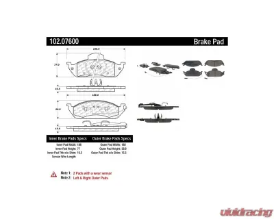 Centric C-Tek Semi-Metallic Brake Pads with Shims 102.07600 - 102.07600