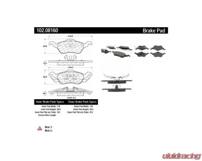 Centric C-Tek Semi-Metallic Brake Pads with Shims 102.08160 - 102.08160