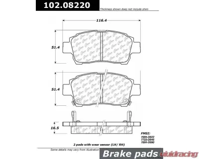 Centric C-Tek Semi-Metallic Brake Pads with Shims 102.08220 - 102.08220