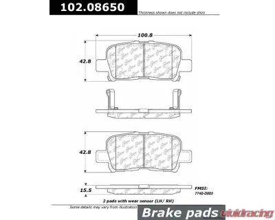 Centric C-Tek Semi-Metallic Brake Pads with Shims 102.08650 - 102.08650