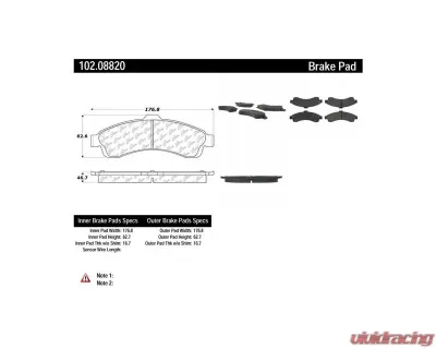Centric C-Tek Semi-Metallic Brake Pads with Shims 102.08820 - 102.08820