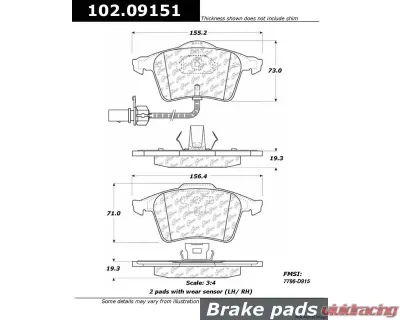 Centric C-Tek Semi-Metallic Brake Pads with Shims 102.09151 - 102.09151