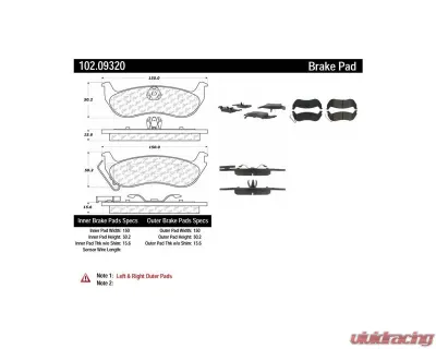 Centric C-Tek Semi-Metallic Brake Pads with Shims 102.09320 - 102.09320