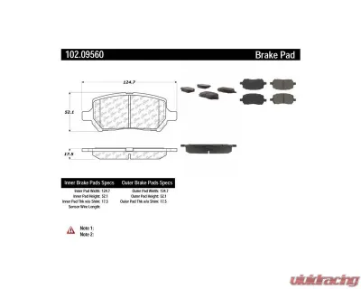 Centric C-Tek Semi-Metallic Brake Pads with Shims 102.09560 - 102.09560