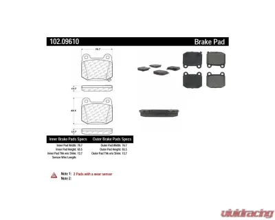 Centric C-Tek Semi-Metallic Brake Pads with Shims 102.09610 - 102.09610