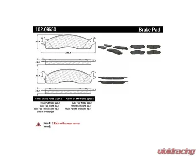 Centric C-Tek Semi-Metallic Brake Pads with Shims 102.09650 - 102.09650