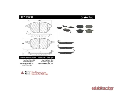 Centric C-Tek Semi-Metallic Brake Pads with Shims 102.09690 - 102.09690